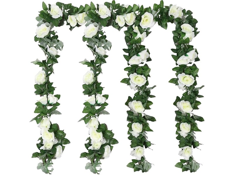  ​guirlande fleur artificis rose vigne decoration mariage, 4 pcs soie fleur décoration fausse plante suspendues florale pour fête jardin maison arc cérémonie mur exterieur(blanc)  - Conforama A