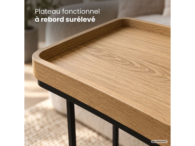  Table d'appoint hyggo coloris bois naturel 40 cm rectangulaire pieds noirs style industriel 40x30x60 cm HYGGO - Conforama D