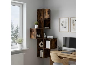 Étagère d'angle flottante, étagère murale chêne fumé 48 x 48 x 120 cm cf41393