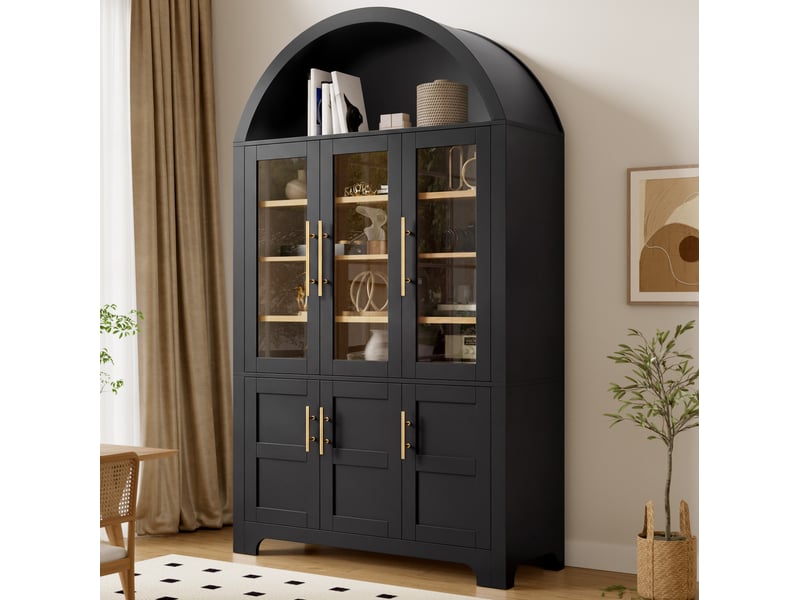  Vitrine haut 110x40x185 cm à 6 portes avec niche arquée, noir  - Conforama E