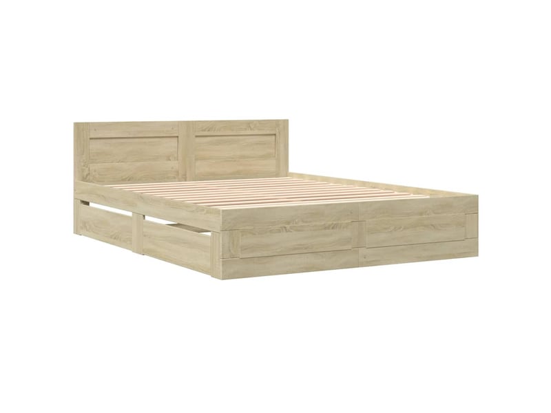 Lit double- lit adulte - cadre de lit tête de lit sans matelas chêne sonoma 150x200 cm - Conforama B