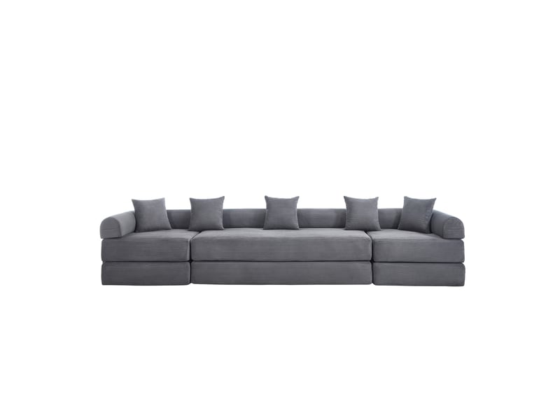  Canapé d'angle 4 places moderne 270x180x64 cm, modulable à volonté, poches, rangement, velours côtelé gris foncé  - Conforama A