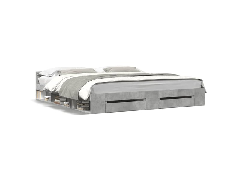 Lit double- lit adulte - cadre de lit avec tiroirs sans matelas gris béton 200x200 cm - Conforama A