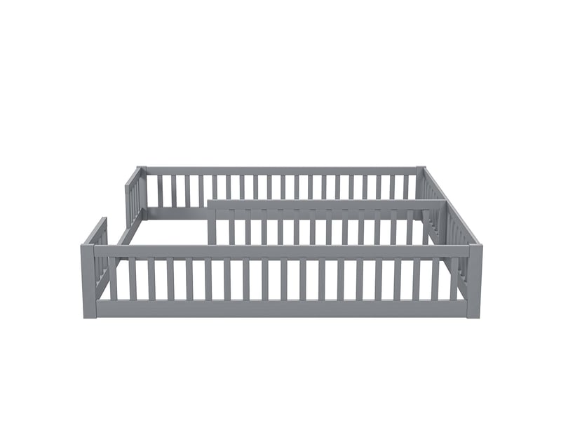 Lit enfant 90x200 cm - avec barrières de sécurité - sans sommier à lattes - bois de pin - style minimaliste - gris (sans matelas) - Conforama D