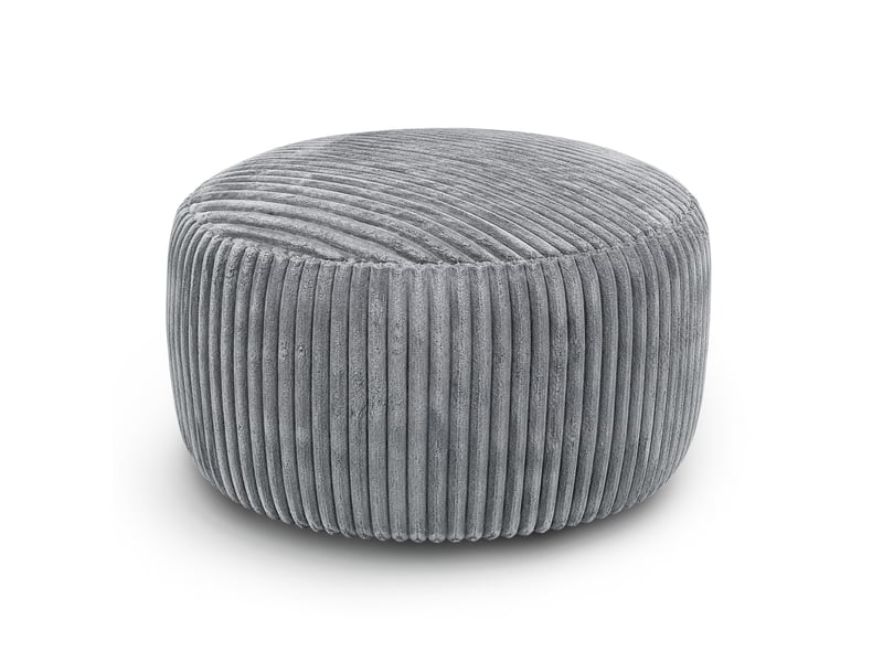 Fauteuil pouf rond avec garnissage en mousse à mémoire de forme pour salon en velours côtelé gris clair - Conforama A