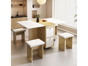 Ensemble table pliante et 4 tabourets extensible 120 × 80 × 75 cm blanc et bois clair pour repas flexibles