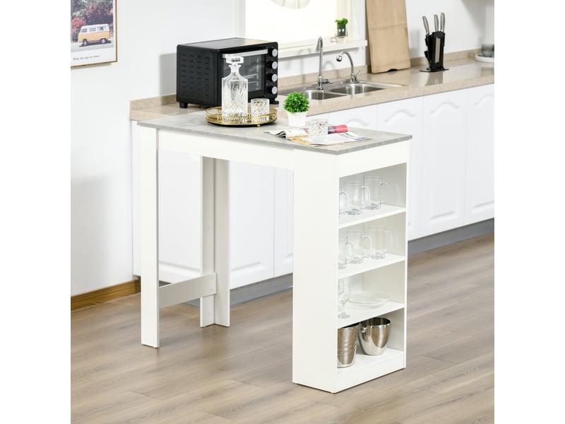  Table de bar, table haute de cuisine style bistro avec étagères à 4 niveaux, style moderne, 115 x 50 x 102,7 cm, blanc et gris  - Conforama C