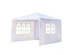 Tonnelle tente étanche 3x3m trois parois avec tubes en spirale, blanc