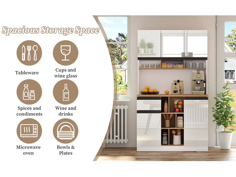 Buffet haut noir en mdf, 120 × 40 × 183,5 cm, étagères réglables, fermeture magnétique, 8 tiroirs, pour cuisine et séjour - Conforama D