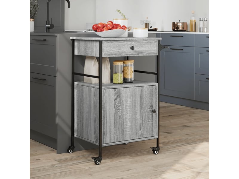  Desserte de cuisine, chariot de rangement sonoma gris 56x43x89,5 cm bois d'ingénierie  - Conforama D