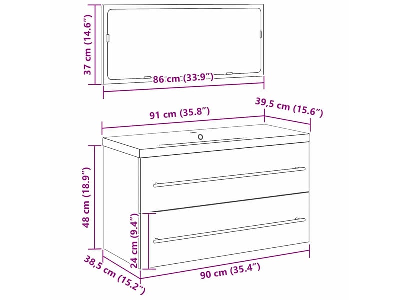  Meuble de lavabo de salle de bain, armoire de bain 3 pc chêne noir cf65497  - Conforama E
