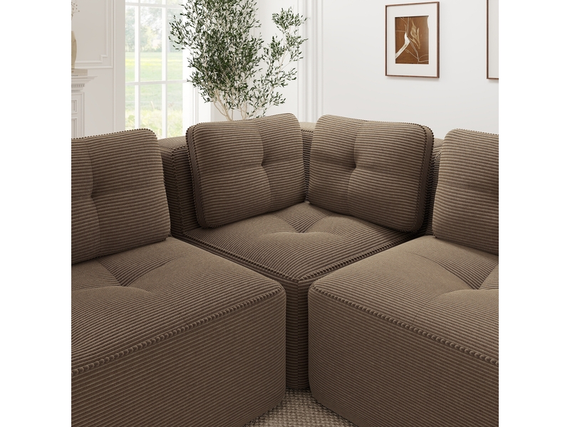  Canapé d’angle modulable profond velours côtelé marron – 206 x 206 x 69 cm Fay Lum - Conforama D