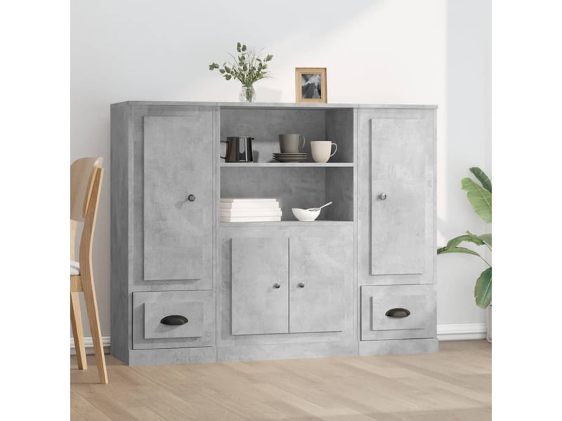  Buffets 3 pcs - bahut - meuble de rangement gris béton bois d'ingénierie  - Conforama B