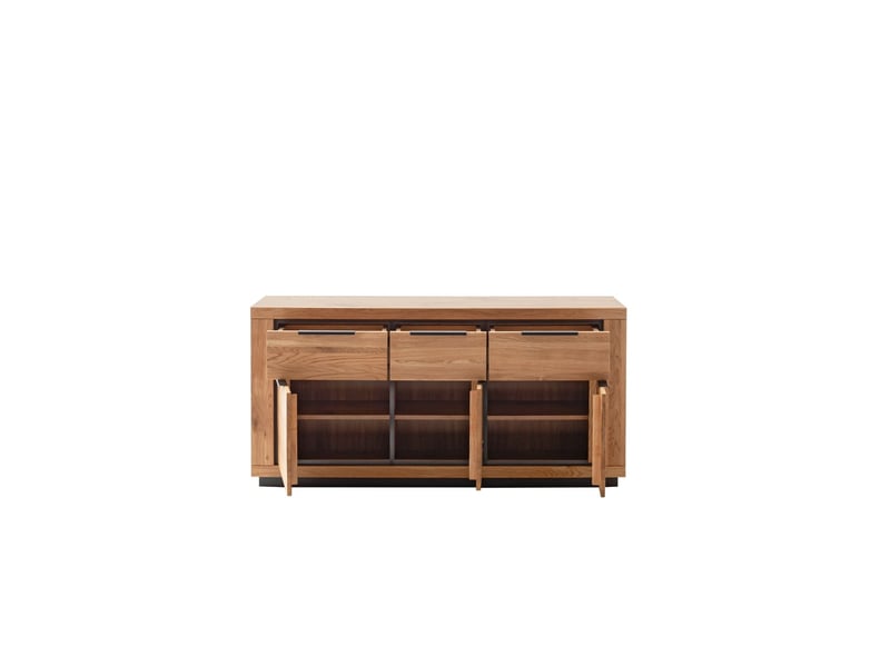  Buffet bas 3 portes et 3 tiroirs coloris chêne massif huilé - longueur 163 x hauteur 80 x profondeur 40 cm  - Conforama C