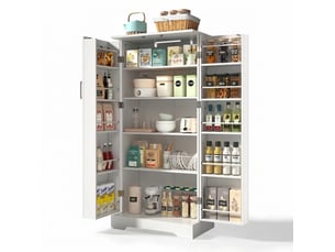 Armoire de cuisine blanche, meuble de rangement 2 portes, lumière led à capteur, 120cm