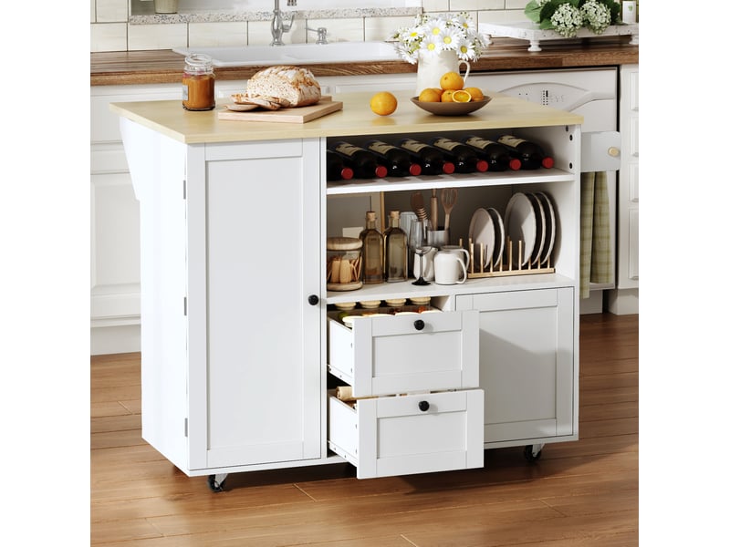 Desserte de cuisine 104x69x89 cm en mdf blanc et naturel avec plateau rabattable - Conforama B