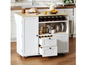 Desserte de cuisine 104x69x89 cm en mdf blanc et naturel avec plateau rabattable
