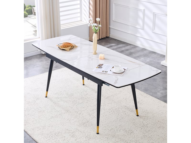  Table à manger, extensible, 140-200 cm, table vendue seule, en céramique et métal, coloris noir et doré, pour maison et appartement  - Conforama D