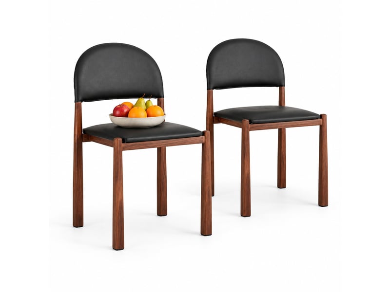  Lot de 2 chaises de salle a manger noires avec dossier semi-circulaire en polyurethane et pieds en metal  - Conforama A