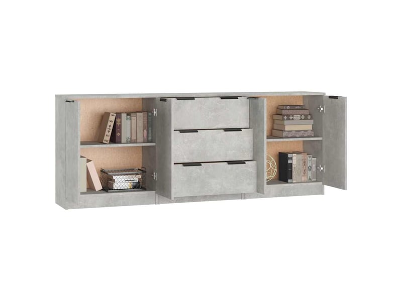  Buffets 3 pcs - bahut - meuble de rangement gris béton bois d'ingénierie  - Conforama E
