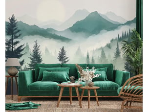 Papier peint panoramique intissé forêt montagnes vert - 400x280 cm - papier peint chambre et salon