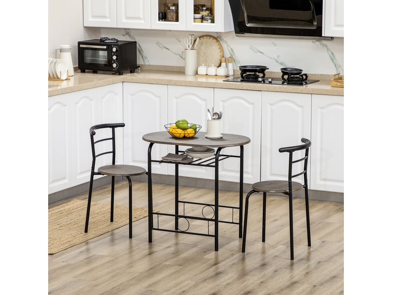  Lot de 3 meubles de cuisine : table bistrot et 2 chaises noires avec étagère, idéal pour petit espace  - Conforama B