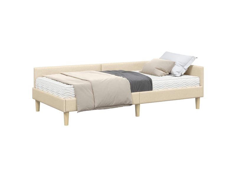  Lit simple | lit adulte | cadre de lit d'angle avec matelas 2 pcs crème tissu 90x190 cm  - Conforama A