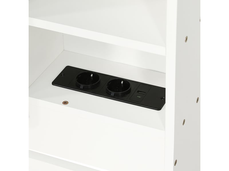  Lit superposé avec lit gigogne 120x200 cm et 90x190 cm blanc en bois avec tête de lit rembourrée rangement led et station de charge  - Conforama A
