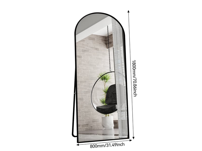  Miroir sur pied arché en verre trempé - 1800 x 800 mm-noir - grand miroir de plain-pied avec cadre en aluminium et support  - Conforama B