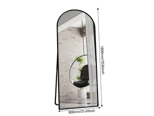 Miroir sur pied arché en verre trempé - 1800 x 800 mm-noir - grand miroir de plain-pied avec cadre en aluminium et support