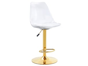 Lot de 2 tabourets de bar réglables avec dossier transparent et assise pu, pieds en métal doré, pivotant à 360°