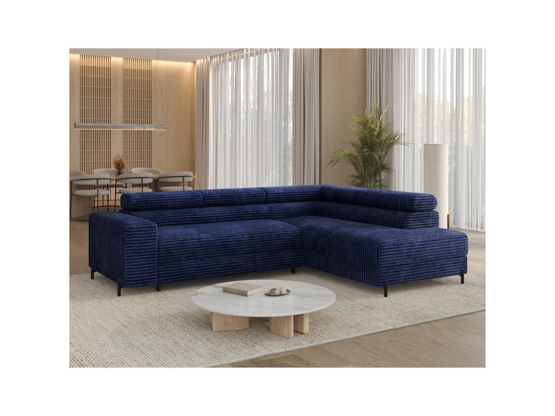  Canapé d'angle colesia convertible 5 places bleu foncé velours côtelé – droit – 274x200cm  - Conforama B