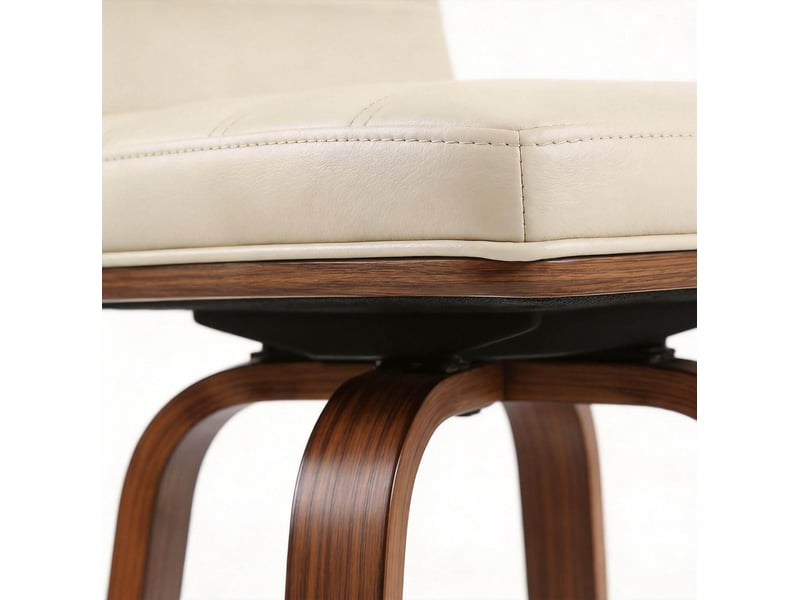  Lot de 2 tabourets de bar pivotants 48x40x90 cm en polyuréthane, avec repose-pieds, pour bar, pratique, bois, crème  - Conforama D