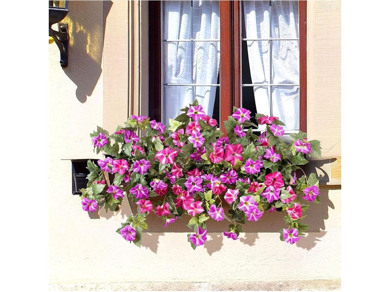 Fleurs artificielles extérieures – pétunias en soie, résistants aux uv, couleurs violet et rouge, décoration jardin et balcon - Conforama B