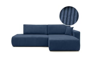 Canapé d'angle droit convertible LOUNGITUDE ALYA 5 places Velours côtelé Bleu foncé