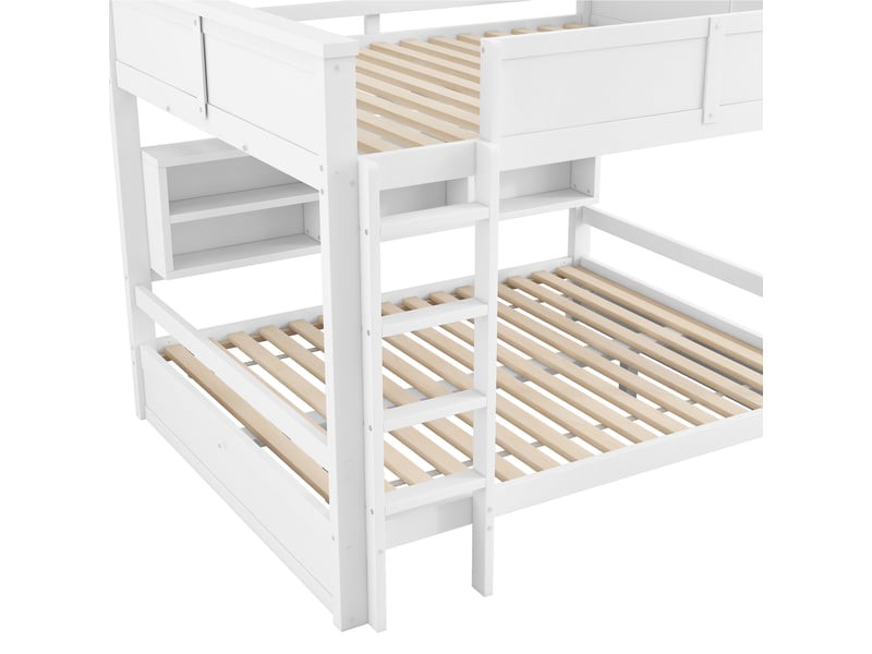  Lit superposé 160x200 cm blanc, avec 6 rangements, led, structure bois, sommier inclus, sans matelas  - Conforama D