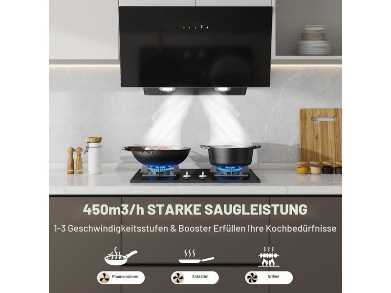 Hotte aspirante murale noire 60 cm, évacuation et recyclage, débit 450 m³h, commande tactile, led et moteur a+++ - Conforama D