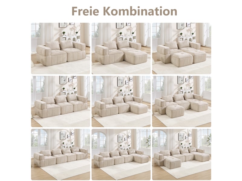 Canapé modulable en l 4 places avec pouf en polyester beige W3325S00493 - Conforama D