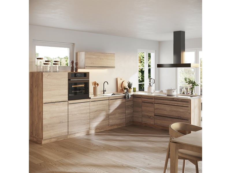 Vicco cuisine en angle, sonomachêne doré, 327 x cm plan de travail chêne doré - Conforama C