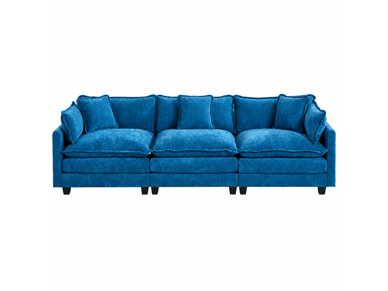  Canapé droit modulable 3 places 289 × 75 × 84 cm en chenille bleu, coussins rembourrés IKSETERA TRADING LTD - Conforama A