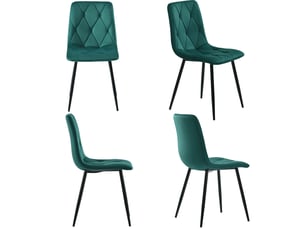 Chaises de salle à manger - 4 chaises design rembourrées avec dossier haut et pieds en métal - velours doux, mdf et bois, vert foncé