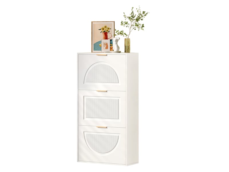  Meuble à chaussures blanc 60 × 24 × 114 cm, mdf et panneau de particules, 3 abattants, pour couloir et salon  - Conforama A