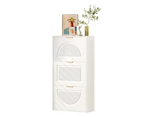 Meuble à chaussures blanc 60 × 24 × 114 cm, mdf et panneau de particules, 3 abattants, pour couloir et salon