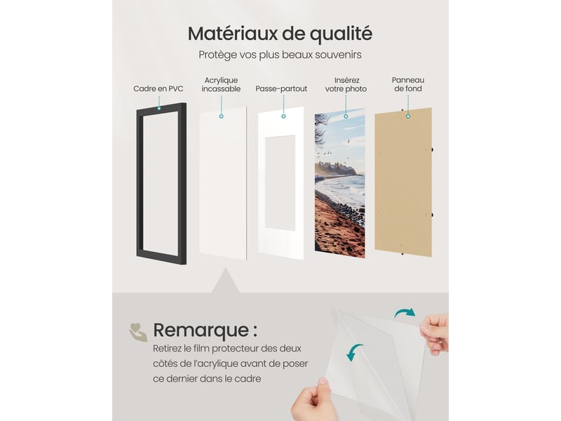  Lot de 3 cadres photo muraux en pvc, 44 x 31,7 x 1,5 cm, noir  - Conforama E