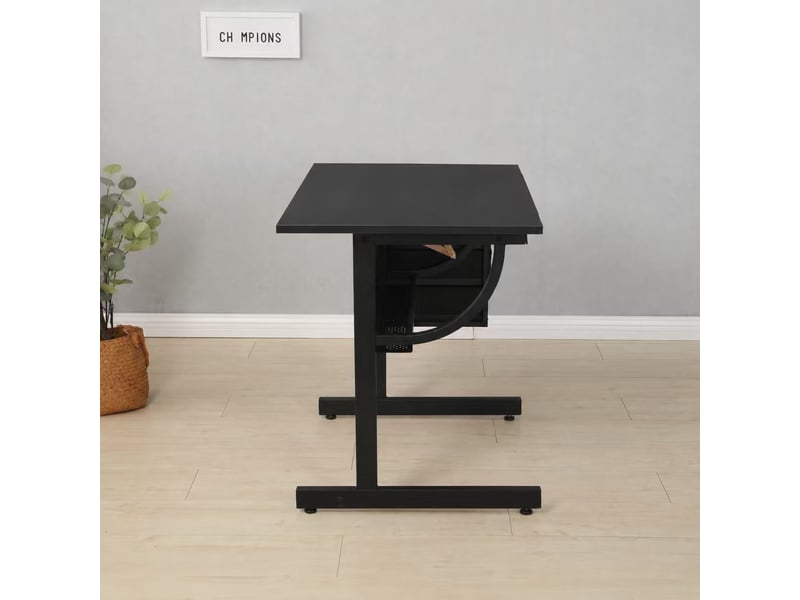  Table à dessin noire avec tabouret et 3 tiroirs de rangement, bureau créatif  - Conforama E