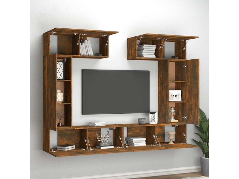  Ensemble de meubles tv - banc tv - meuble de rangement 6 pcs chêne fumé bois d'ingénierie  - Conforama C