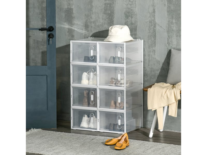  Meuble de rangement modulable blanc et transparent avec 8 cubes empilables pour chaussures vêtements livres jouets  - Conforama D