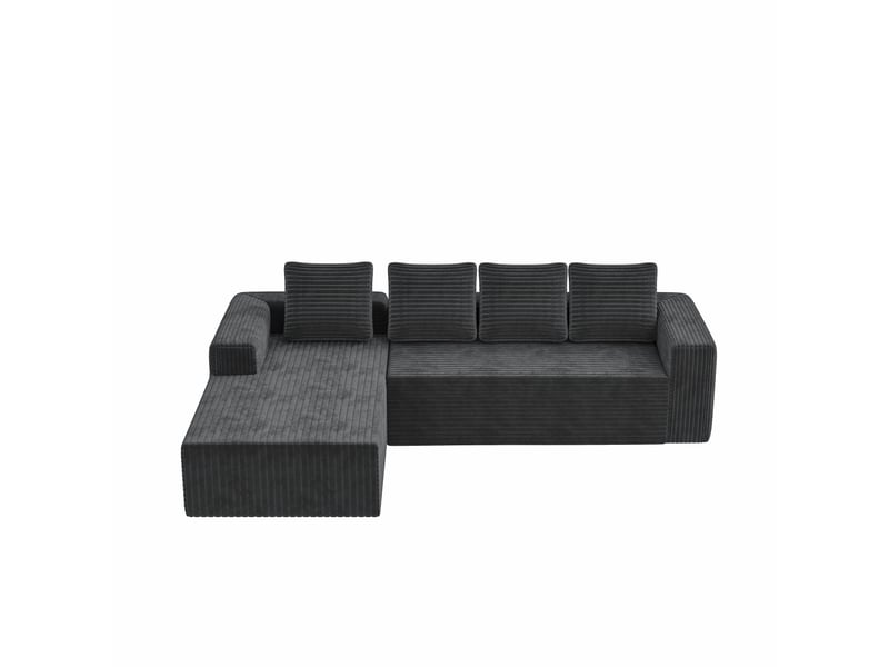  Canapé d’angle modulable 261 x 168 cm avec méridienne droite, assise profonde, velours côtelé, sans montage, gris  - Conforama A