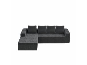 Canapé d’angle modulable 261 x 168 cm avec méridienne droite, assise profonde, velours côtelé, sans montage, gris