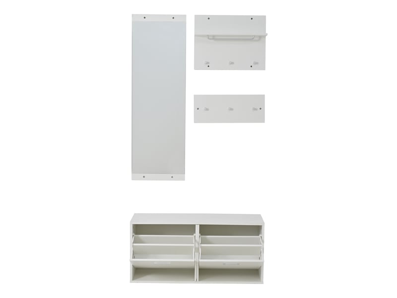  Vestiaire d'entrée complet, ensemble meuble d'entrée 4 pièces avec miroir et meuble à chaussures, style scandinave moderne 90x30x41.5cm, blanc  - Conforama A
